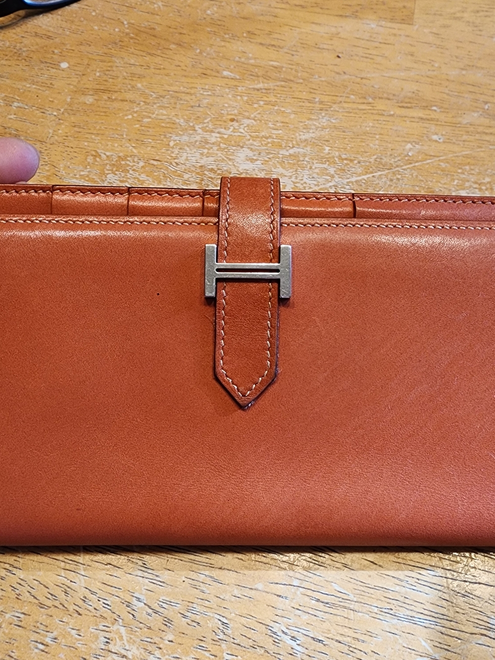 Hermes Bearn Classic Wallet in orange leather with silver-tone hardware